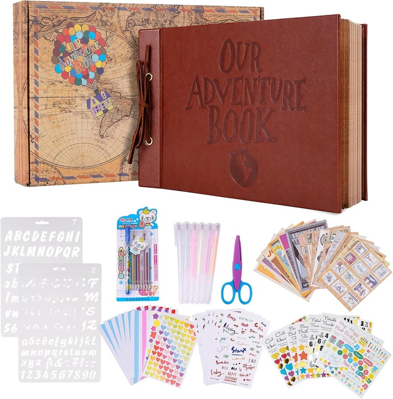Tpudn Adventure Book Scrapbook Photo Album 80 Pages Retro Leather Cover Memory Book with Luxury DIY Accessories Kit,Exquisite Box Gift Couples Weddings,Travelling,Christmas Day - Image 1
